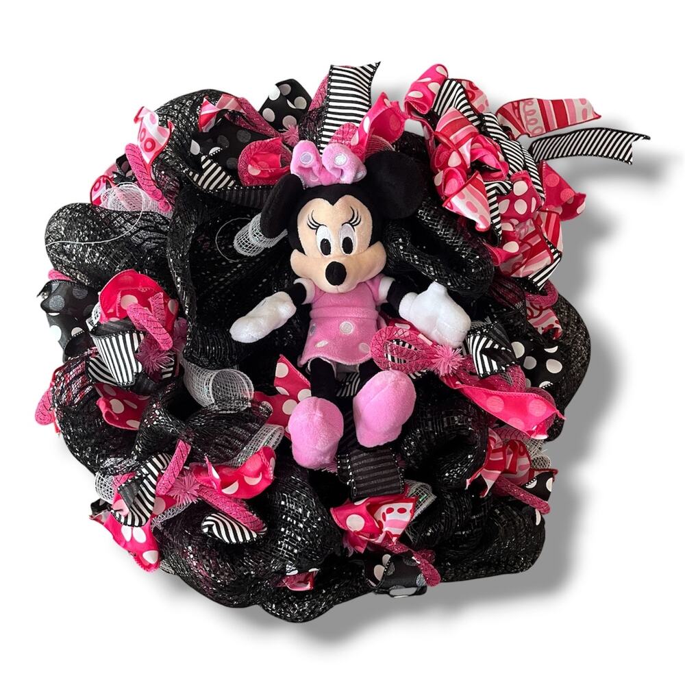 Minnie Mouse Inspired Handmade Deco Mesh Wreath